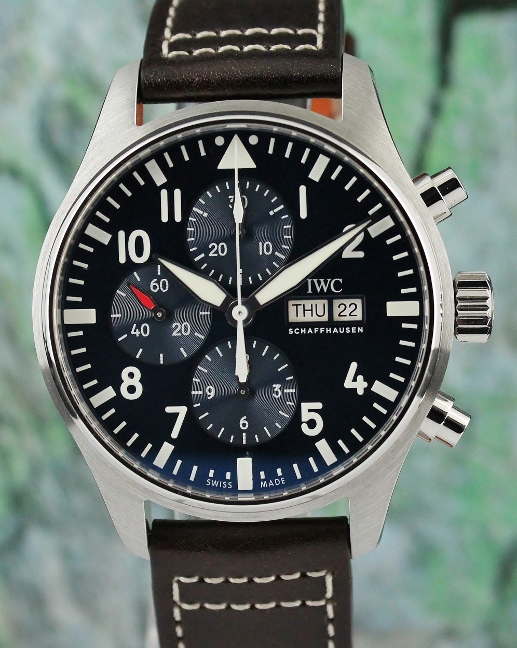 (image for) LIKE NEW UNPOLISHED IWC Stainless Steel Pilot's Automatic Chronograph Watch/ IW377714